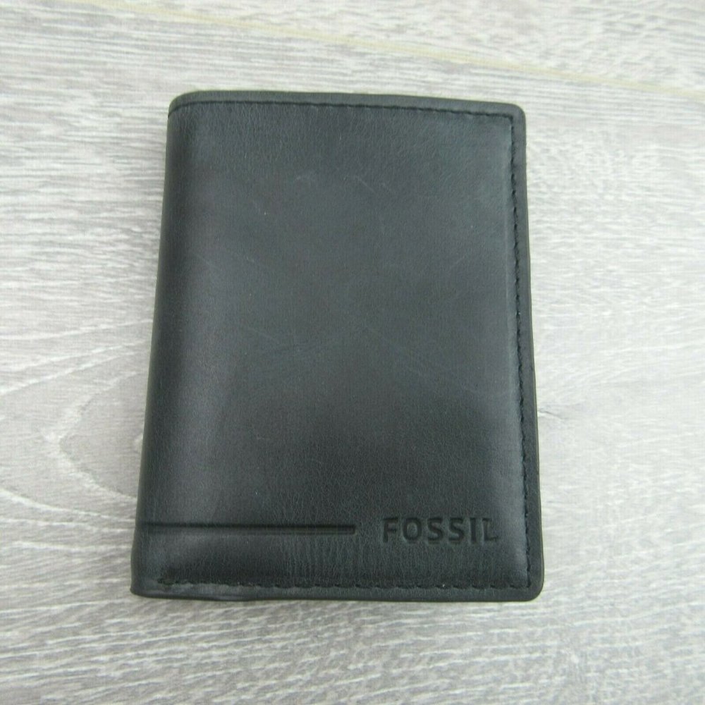 Fossil Allen Trifold RFID Black Leather Mens Wallet NEW - Picture 2 of 11